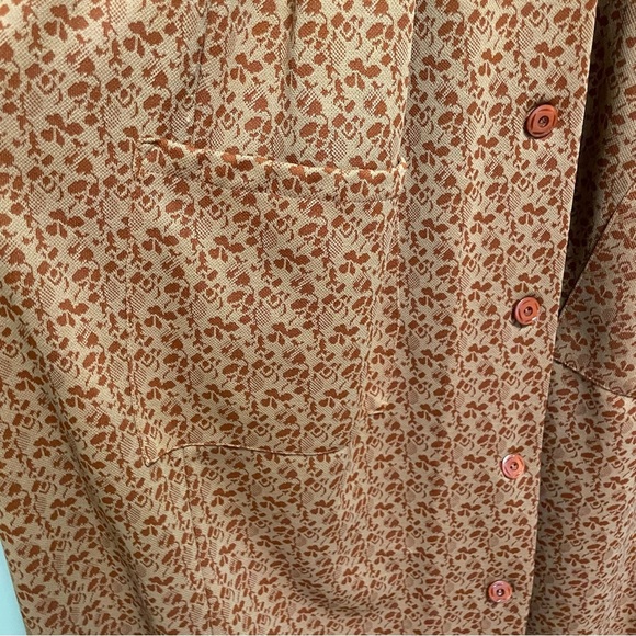 Vintage 50s 60s Orange Rust Floral Print Dress Coat Size XL - Picture 9 of 11